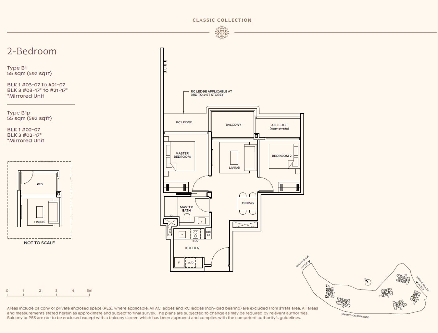 Floor plan, 2 Bedroom Type B1, 592 sq ft