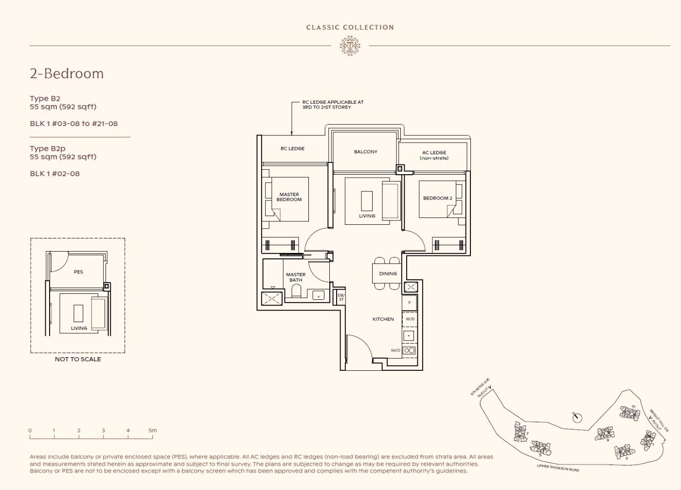 Floor plan, 2 Bedroom Type B2, 592 sq ft