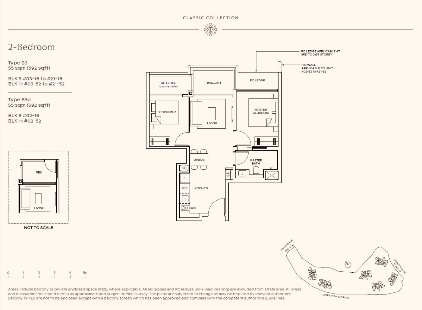 Floor plan, 2 Bedroom Type B3, 592 sq ft