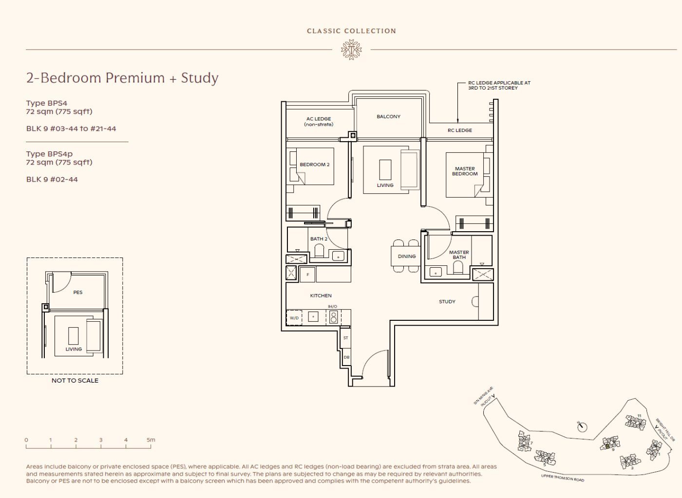 Floor plan, 2 Bedroom Premium + Study Type BPS4, 775 sq ft