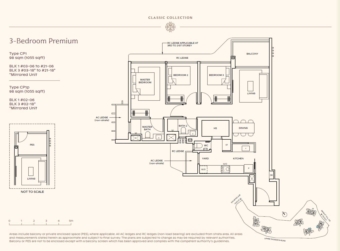 Floor plan, 3 Bedroom Premium Type CP1, 1,055 sq ft