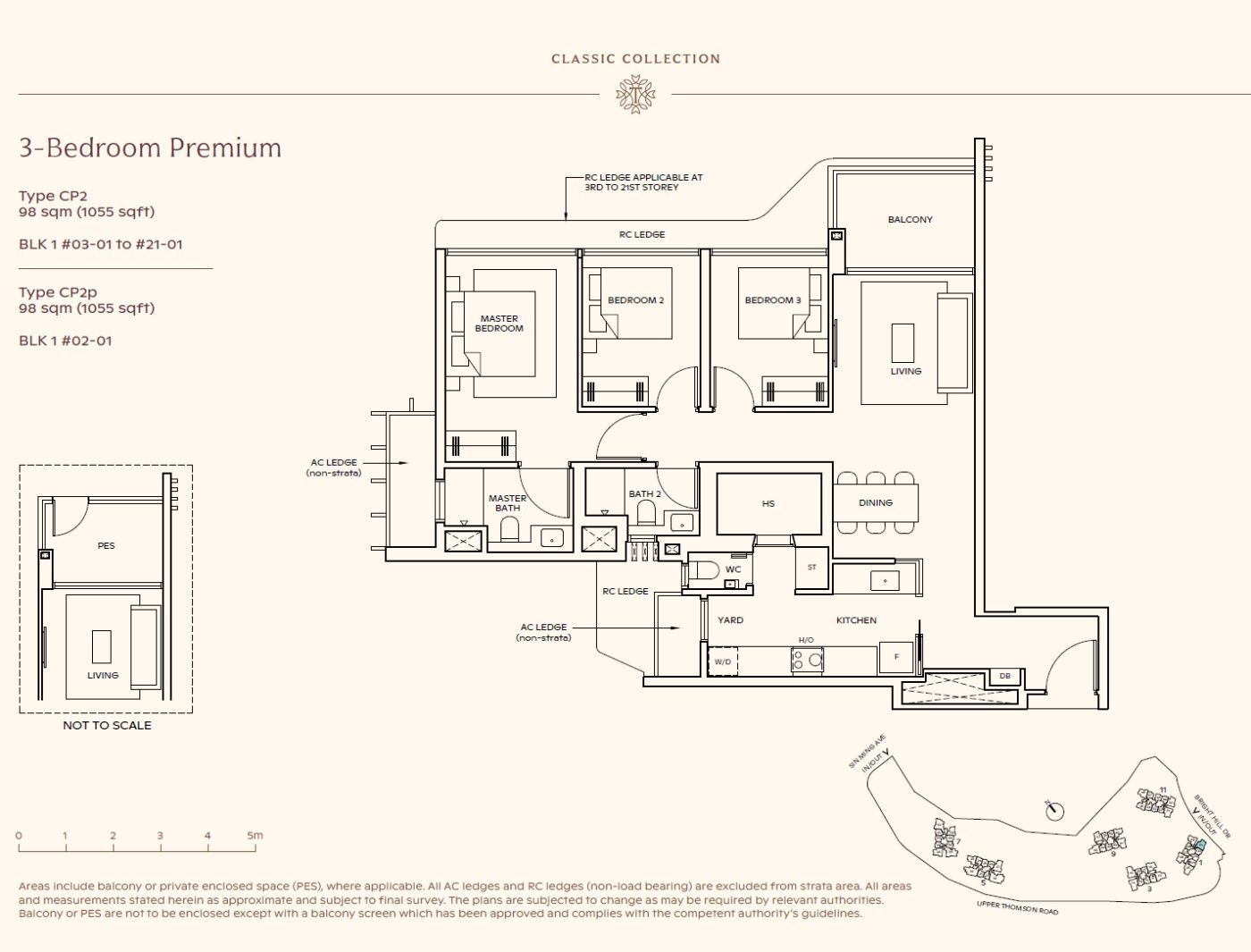 Floor plan, 3 Bedroom Premium Type CP2, 1,055 sq ft