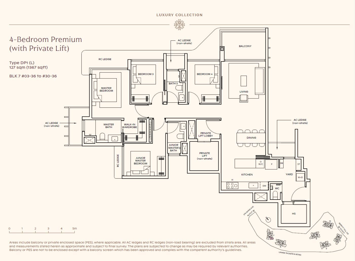 Floor plan, 4 Bedroom Premium (Private Lift) Type DP1 (L), 1,367 sq ft