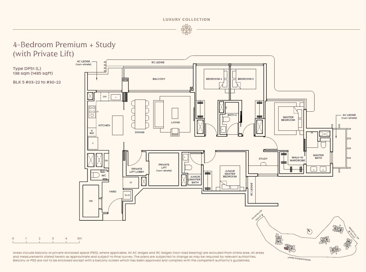 Floor plan, 4 Bedroom Premium + Study (Private Lift) Type DPS1 (L), 1,485 sq ft