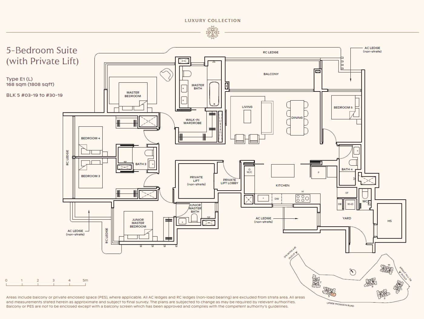 Floor plan, 5 Bedroom Suite (Private Lift) Type E1 (L), 1,808 sq ft